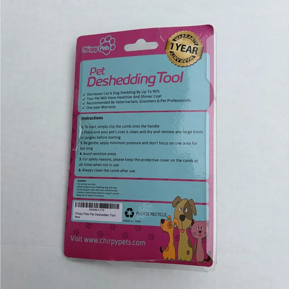 Pet Deshedding Tool - Pink & Teal Packaging